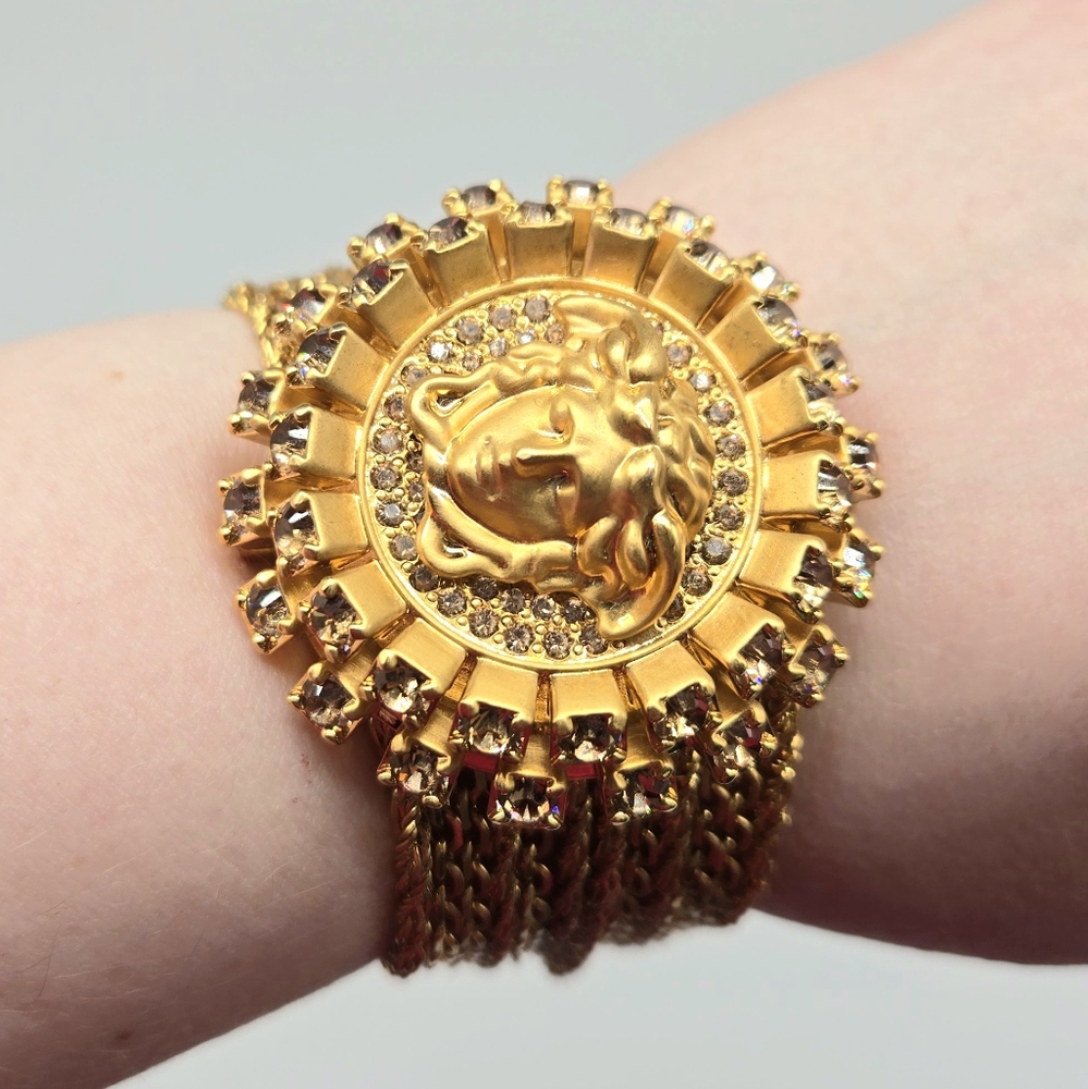 Authentic Versace Medusa Chain Cuff Bracelet Signed Made in Italy 100g Wide Gold
